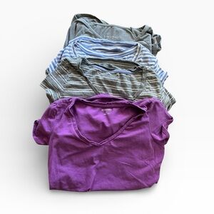 Liz Lange Gray and Blue Striped and Purple Maternity Tops lot of 4